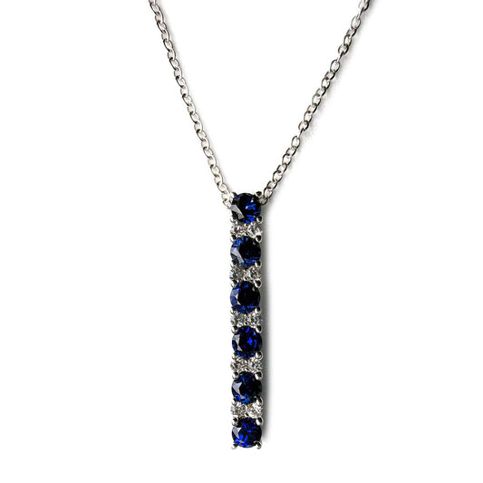 Cadena de plata con dije de barra  de zafiros blancos y azules de laboratorio