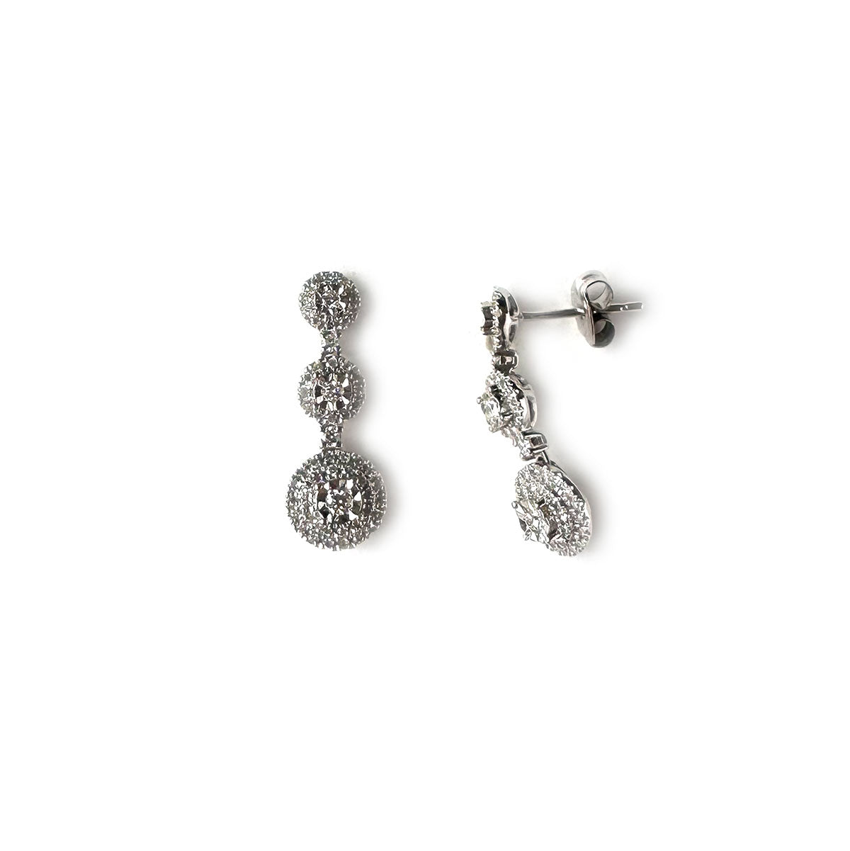 Aretes de tres círculos en oro blanco 10k con diamantes 0.50ctw