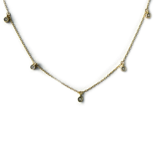 Collar de plata con baño de oro con 5 diamantes colgantes