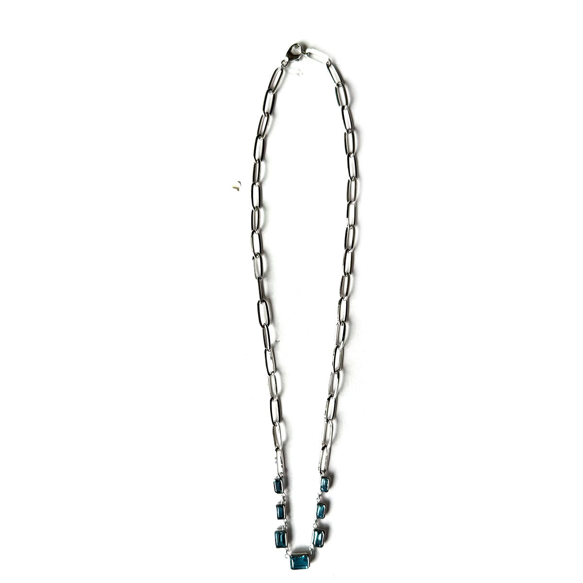 Cadena paperclip de plata con topacios biselados