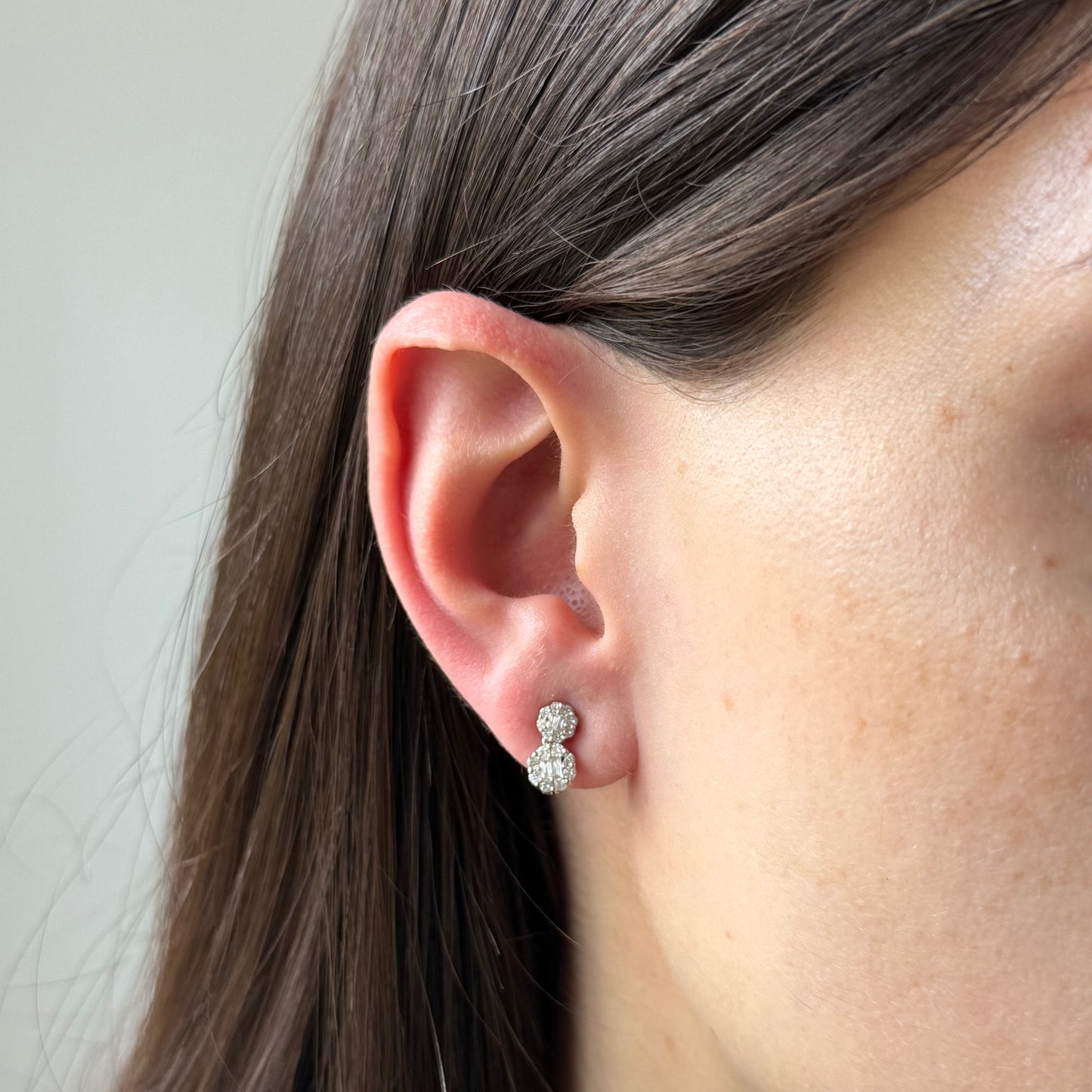 Aretes dos octágonos en oro blanco 14k con diamantes 0.43ctw