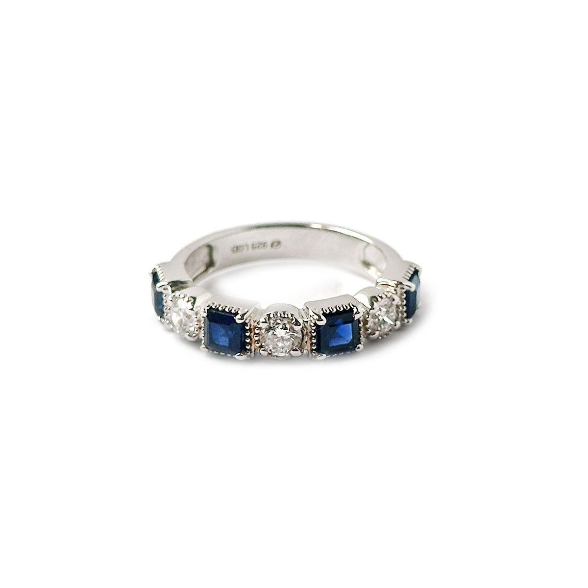 Anillo de plata con zafiros y diamantes de laboratorio 1.65ctw