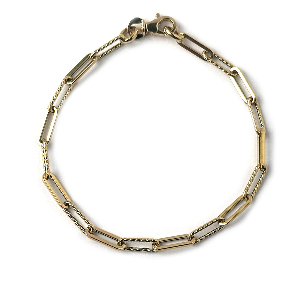 Pulsera paper clip en dos texturas en oro amarillo 14K