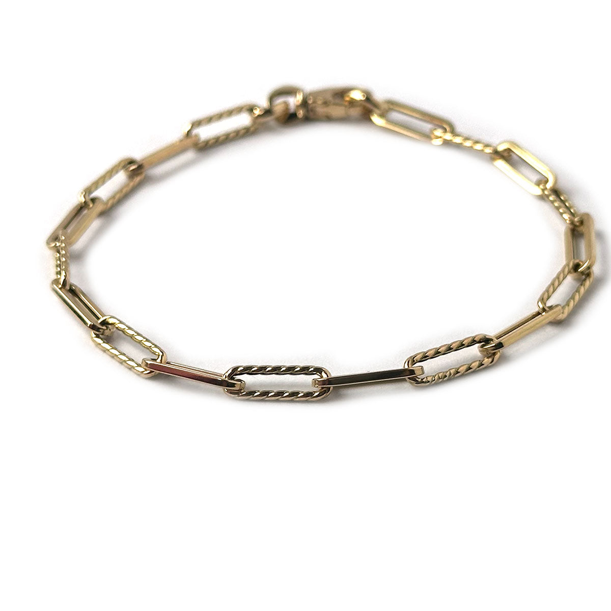 Pulsera paper clip en dos texturas en oro amarillo 14K