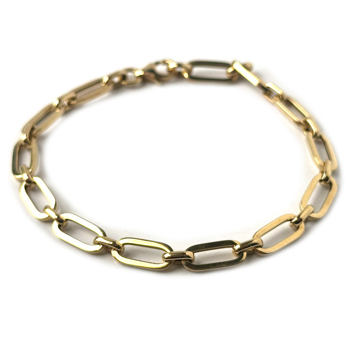 Pulsera de cadena ovalada estilo paper clip en oro amarillo 10k