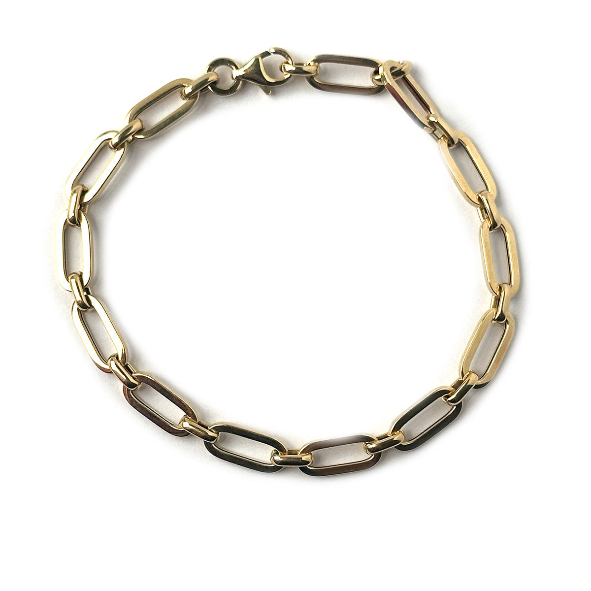 Pulsera de cadena ovalada estilo paper clip en oro amarillo 10k