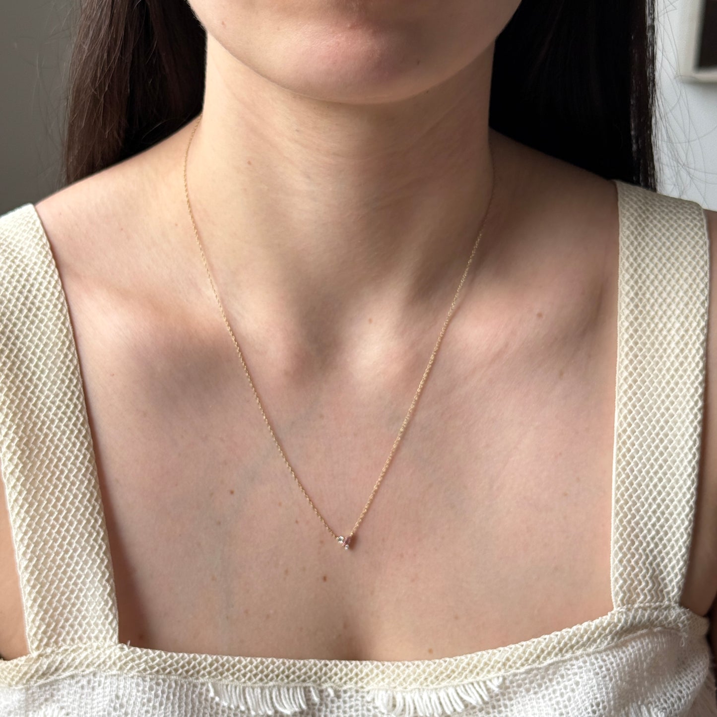 Collar en oro amarillo 10k con turmalina y diamantes de laboratorio