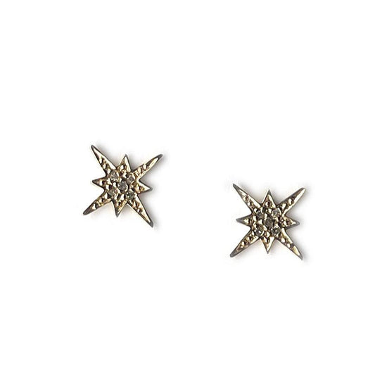 Aretes en oro amarillo 14K de estrella polar con diamantes 0.04ctw