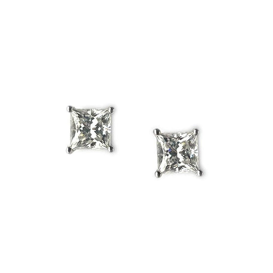 Aretes de plata con moissanita corte princesa 2ct