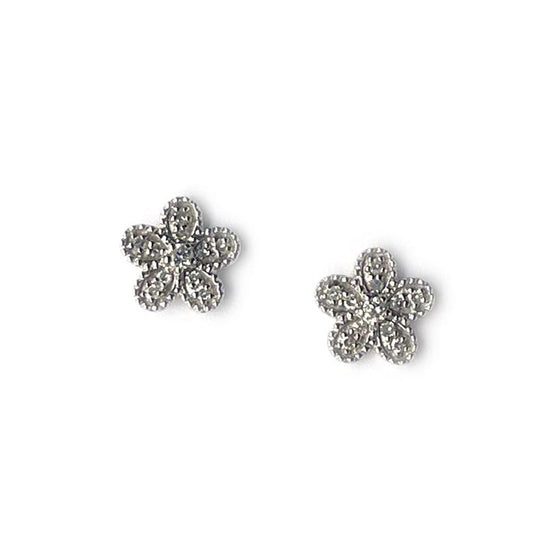 Aretes de oro blanco de 14k en forma de flor con diamantes 0.07ct