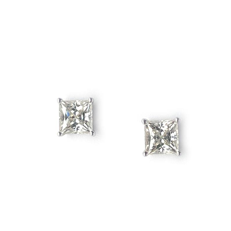 Aretes de plata con moissanita corte princesa 1ct