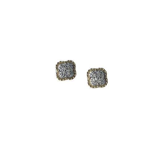 Aretes de flor de plata con diamantes 0.12ctw y borde de baño de oro amarillo