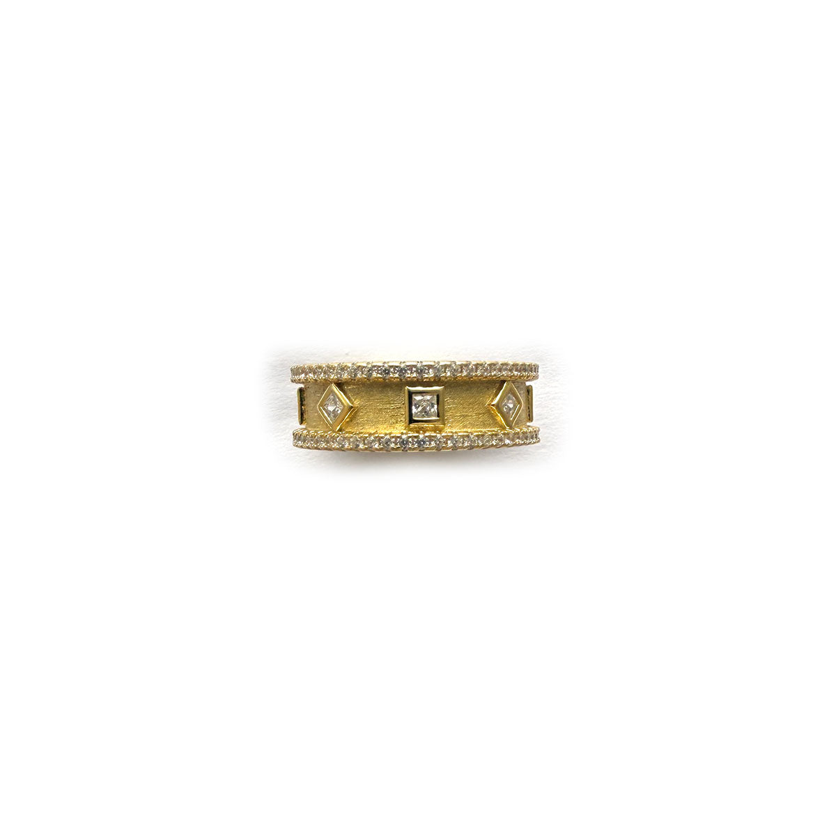 Anillo grueso de plata con baño de oro y circonitas