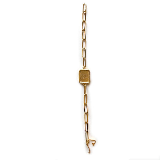 Pulsera escapulario Mater y Sagrado corazón de Jesús con cadena paper clip de plata con baño de oro amarillo