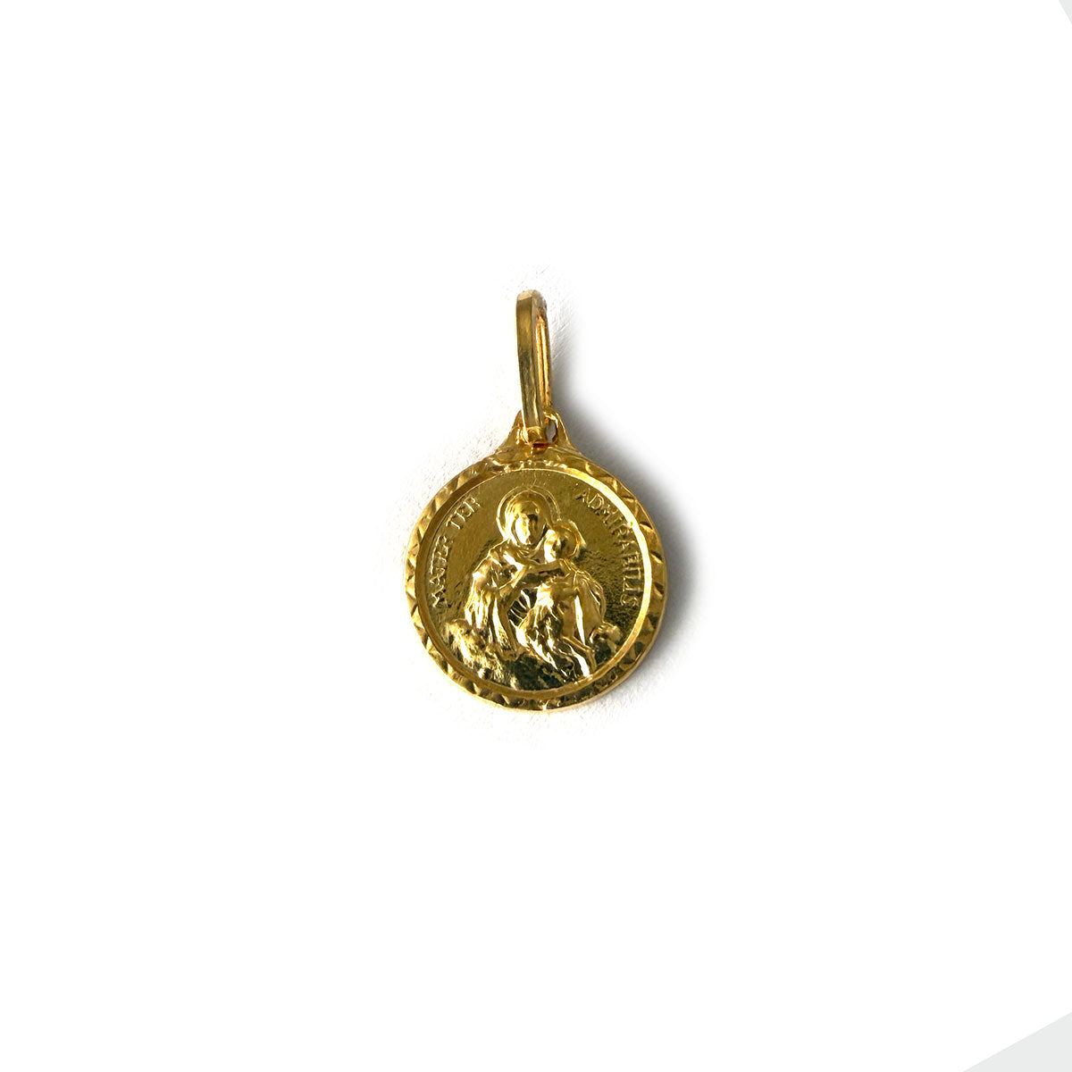 Medalla Mater con borde calado en plata con baño de oro amarillo