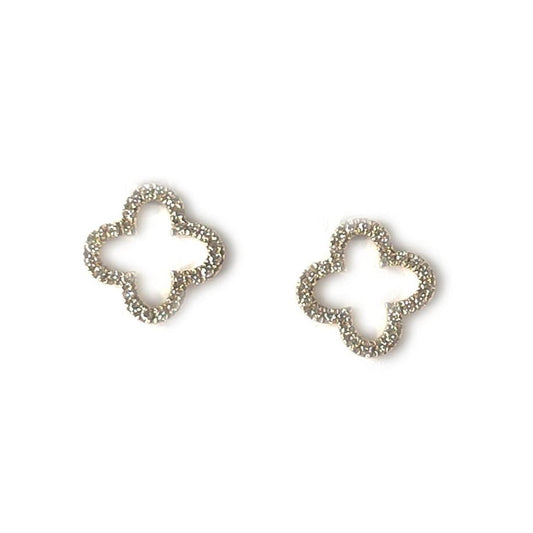 Aretes de flor delineada de diamantes 0.15ctw en oro amarillo 10k con broche a rosca