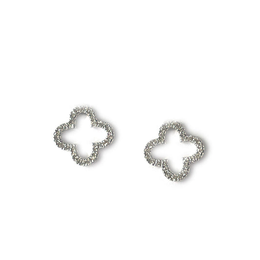 Aretes de flor delineada de diamantes 0.15ctw en oro blanco 10k con broche a rosca