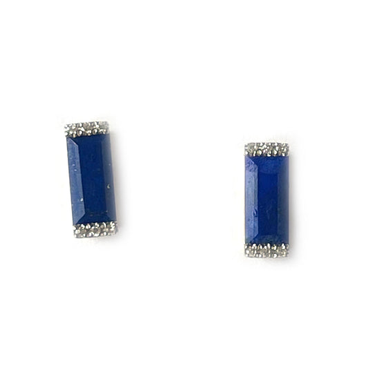 Aretes en oro amarillo 14K con lapis lázuli rectangular y diamantes 0.06ctw