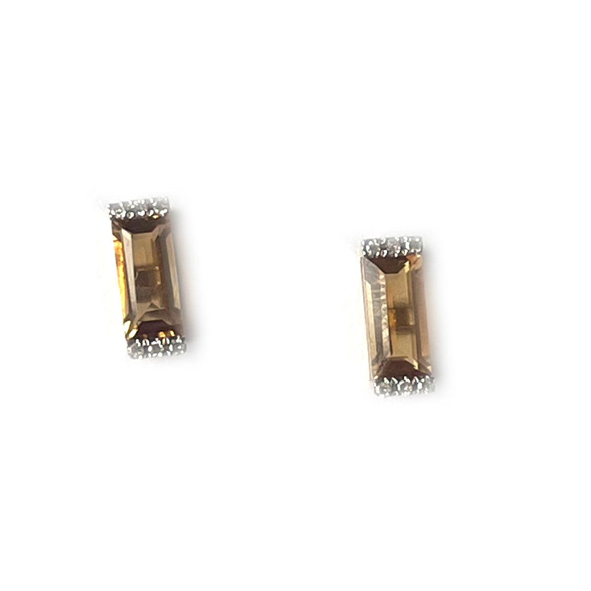 Aretes en oro amarillo 14K con citrino rectangular y diamantes 0.06ctw