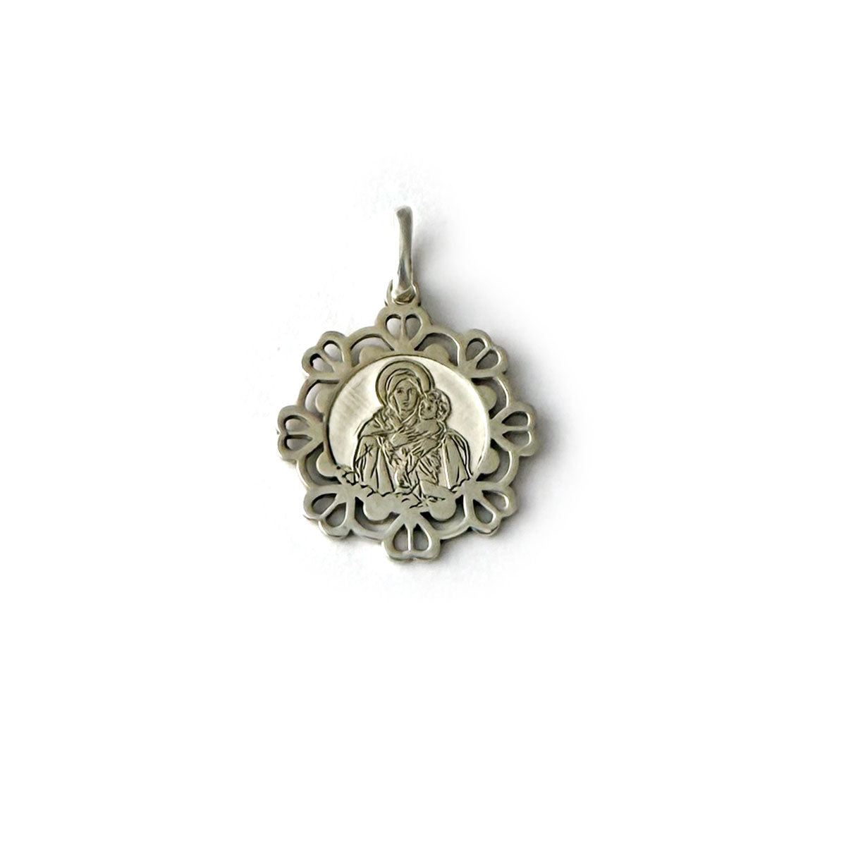Medalla Mater con borde calado en plata