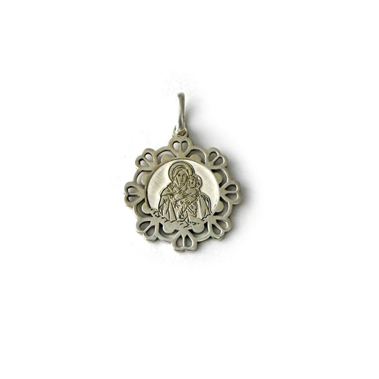 Medalla Mater con borde calado en plata