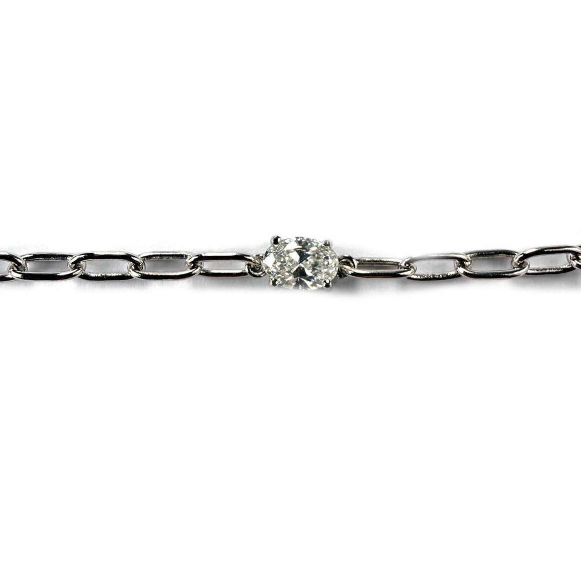 Pulsera paperclip de plata con diamante ovalado 0.50ct de laboratorio