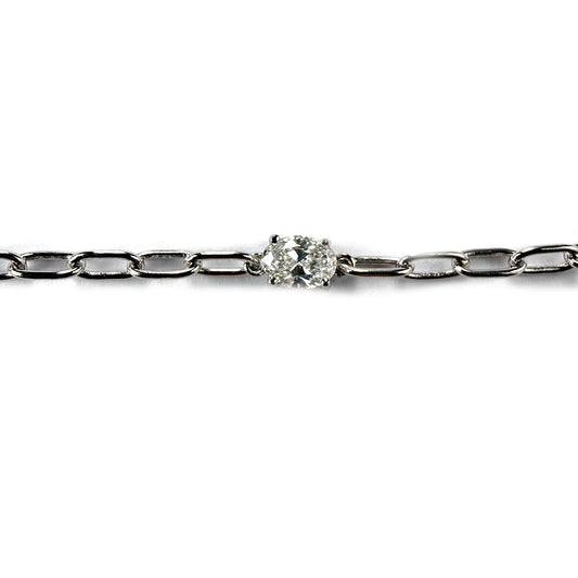 Pulsera paperclip de plata con diamante ovalado 0.50ct de laboratorio