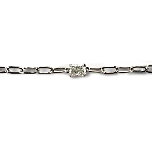 Pulsera paperclip de plata con diamante corte radiante 0.50ct de laboratorio.
