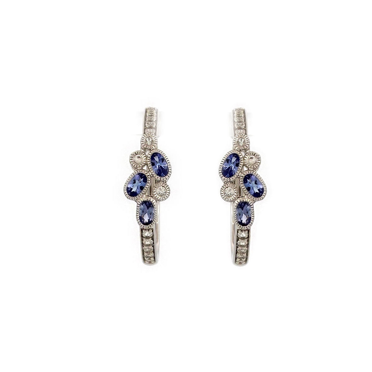 Argollas de plata con tanzanitas y topacios blancos