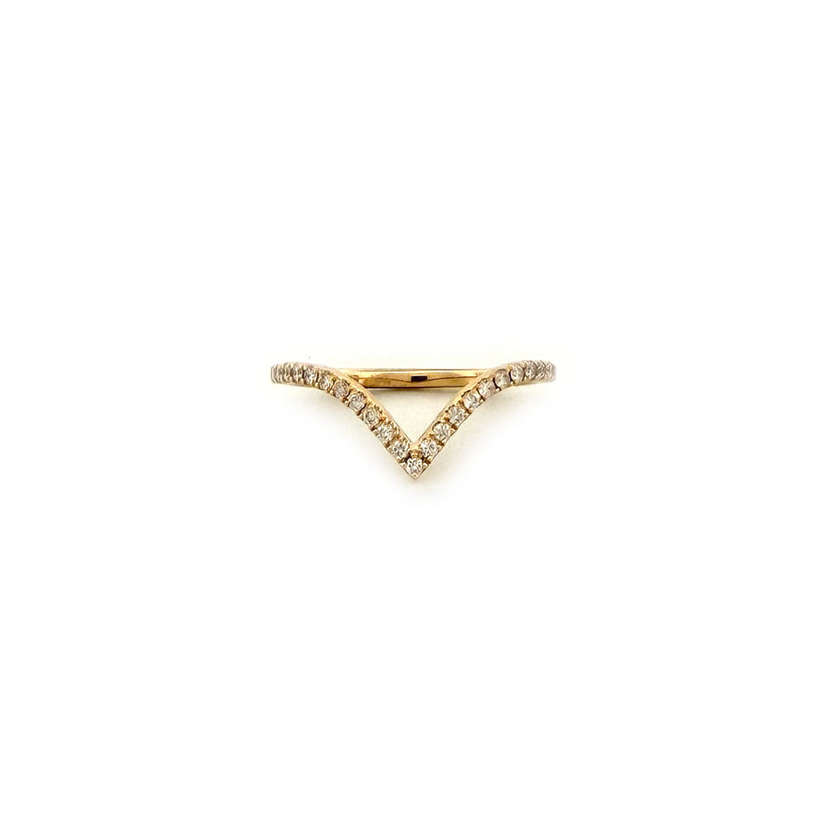 Anillo en oro amarillo 14K medio cintillo en forma de V con diamantes 0.20ctw