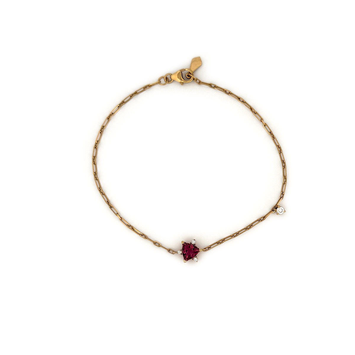 Pulsera en oro amarillo 10K con turmalina rosa y diamantes de laboratorio 0.10ctw