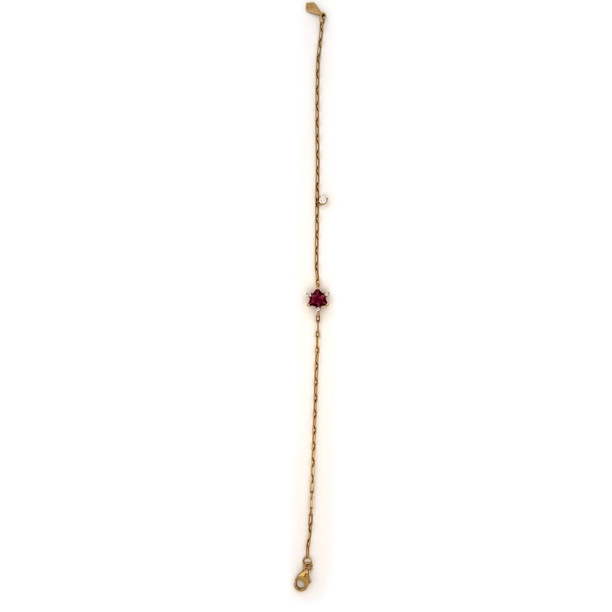 Pulsera en oro amarillo 10K con turmalina rosa y diamantes de laboratorio 0.10ctw