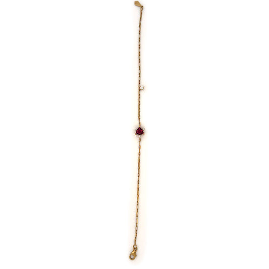 Pulsera en oro amarillo 10K con turmalina rosa y diamantes de laboratorio 0.10ctw