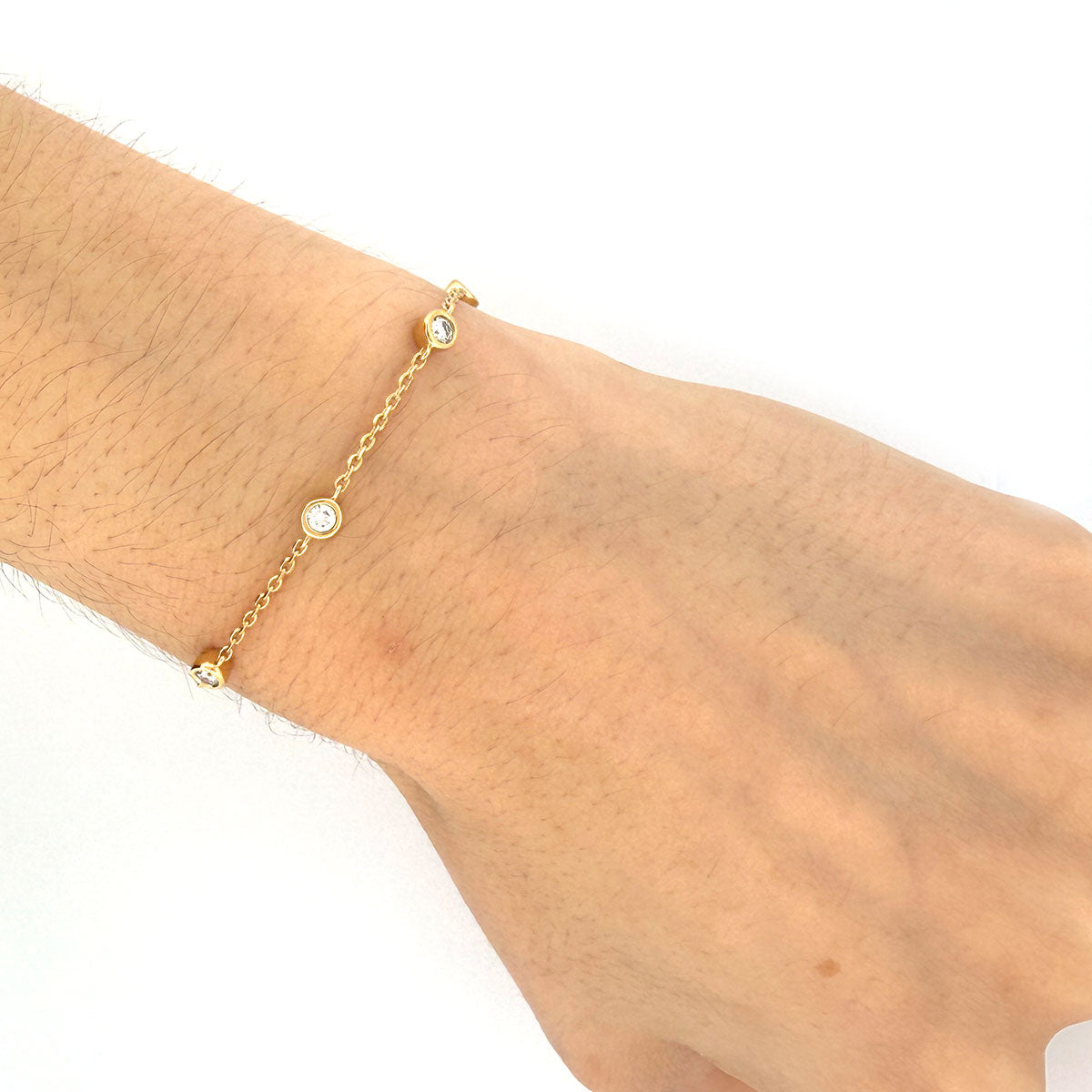Pulsera de plata en baño de oro amarillo con diamantes redondos de laboratorio 0.50ctw