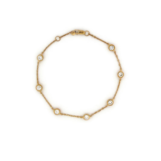 Pulsera de plata en baño de oro amarillo con diamantes redondos de laboratorio 1ctw