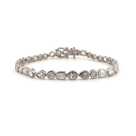 Pulsera de plata con diamantes de laboratorio en varias formas 4.80ctw