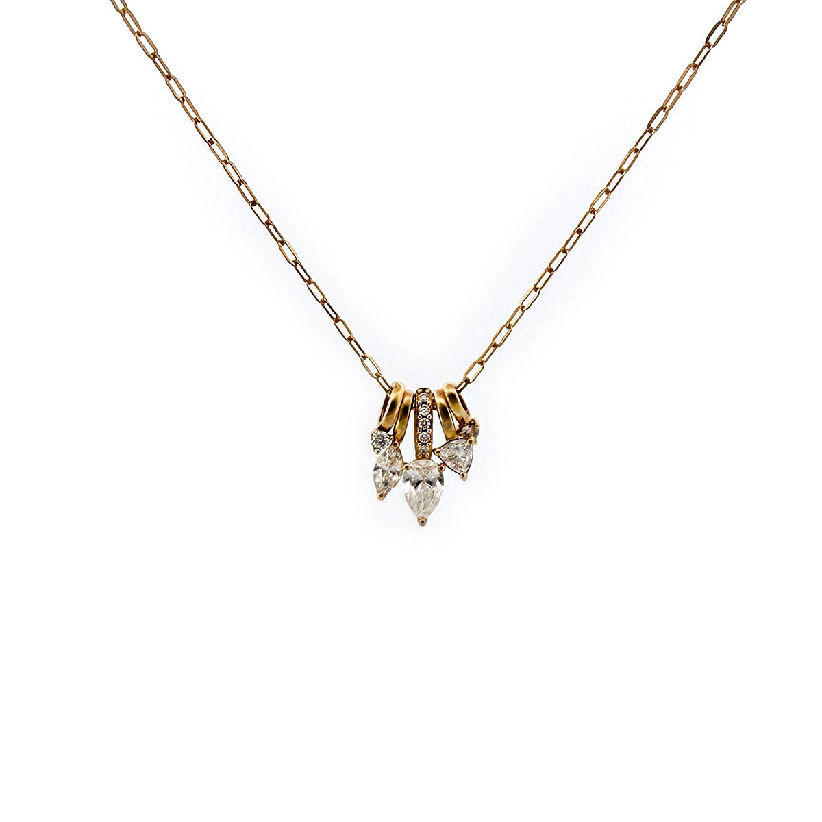Collar en oro amarillo 10K con varios dijes colgantes de diamantes de laboratorio 1ctw