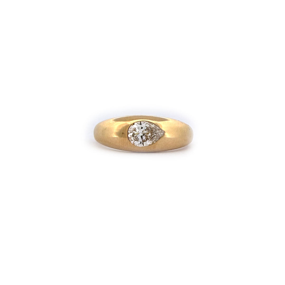 Anillo en oro amarillo 14K grueso con diamante corte pera de laboratorio 0.75ct incrustado