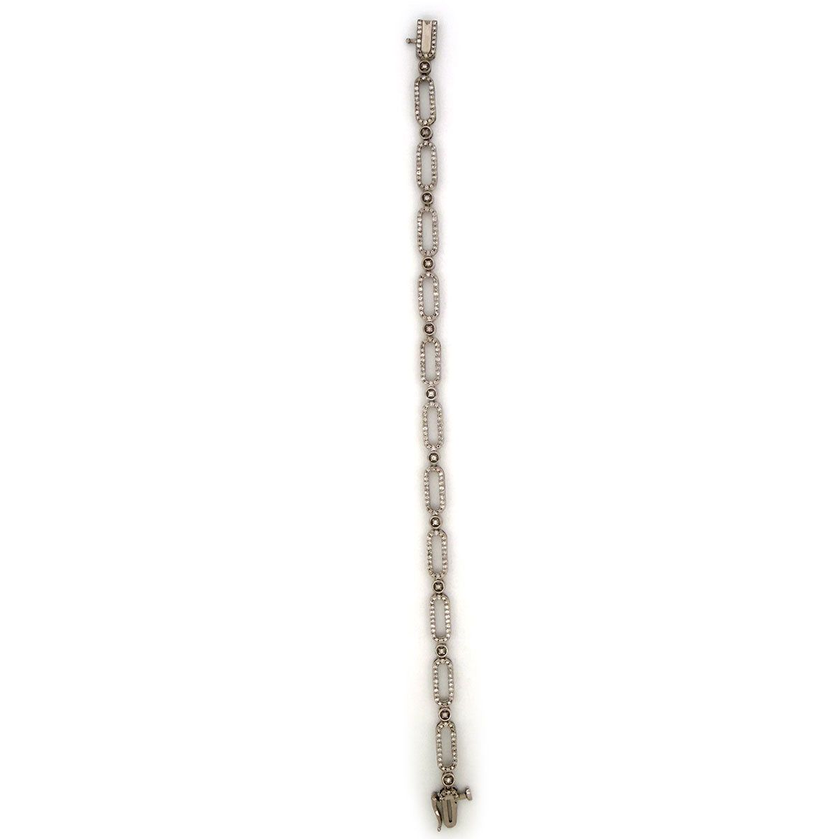 Pulsera de plata con eslabones ovalados de diamantes 1ctw