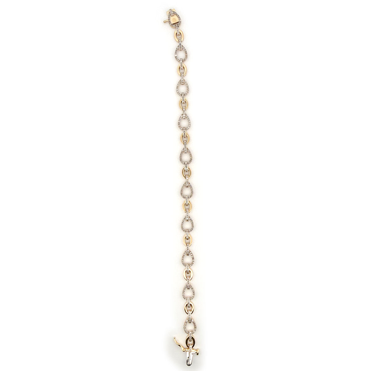 Pulsera de plata  con baño de oro amarillo con eslabones de gota con diamantes 1ctw
