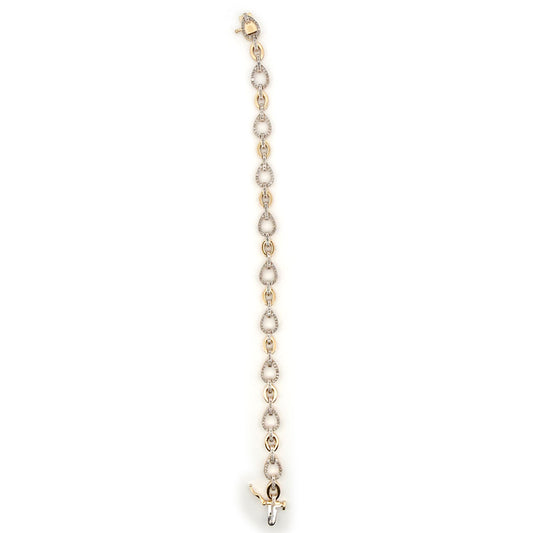 Pulsera de plata  con baño de oro amarillo con eslabones de gota con diamantes 1ctw