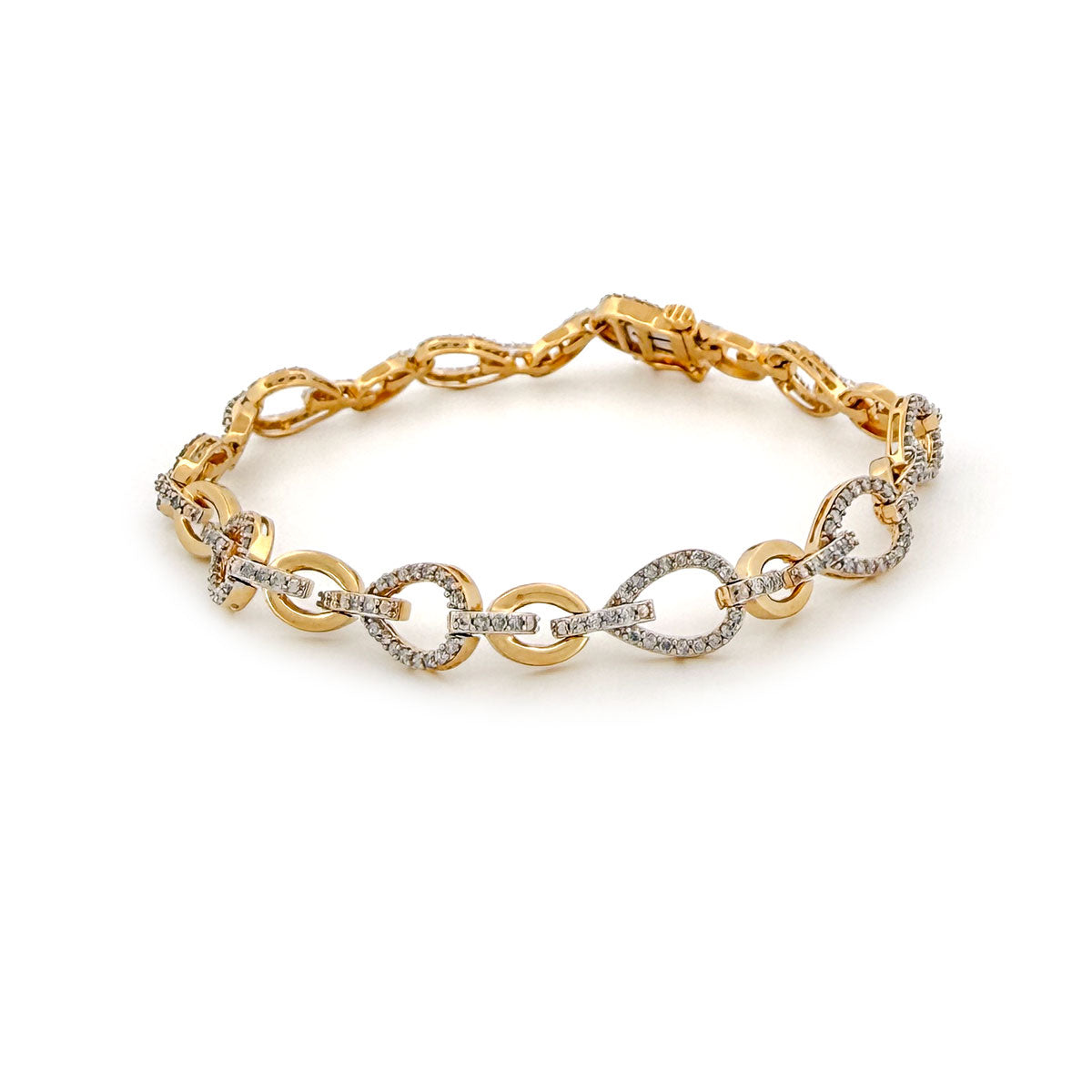 Pulsera de plata  con baño de oro amarillo con eslabones de gota con diamantes 1ctw