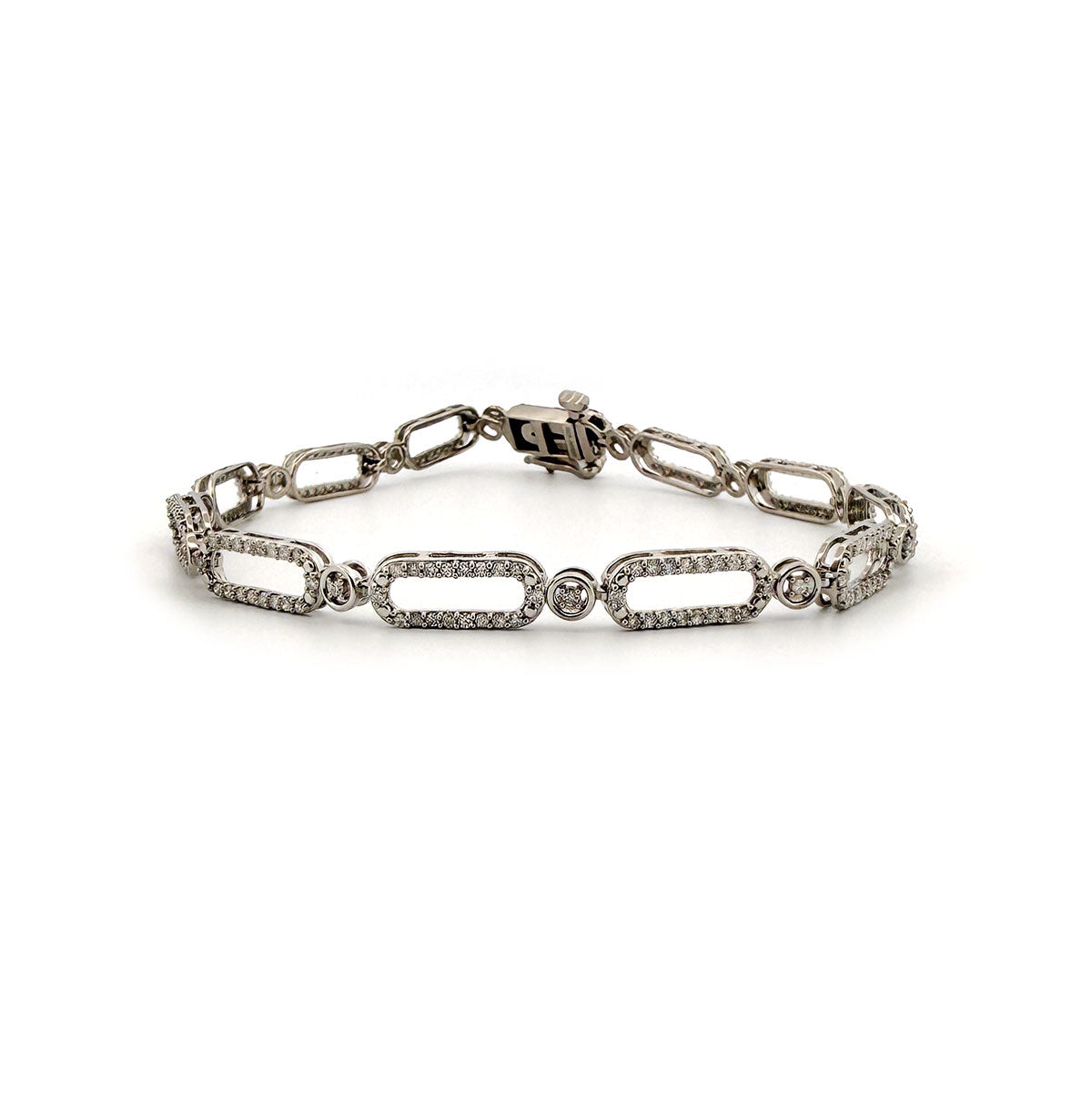 Pulsera de plata con eslabones ovalados de diamantes 1ctw