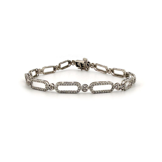 Pulsera de plata con eslabones ovalados de diamantes 1ctw