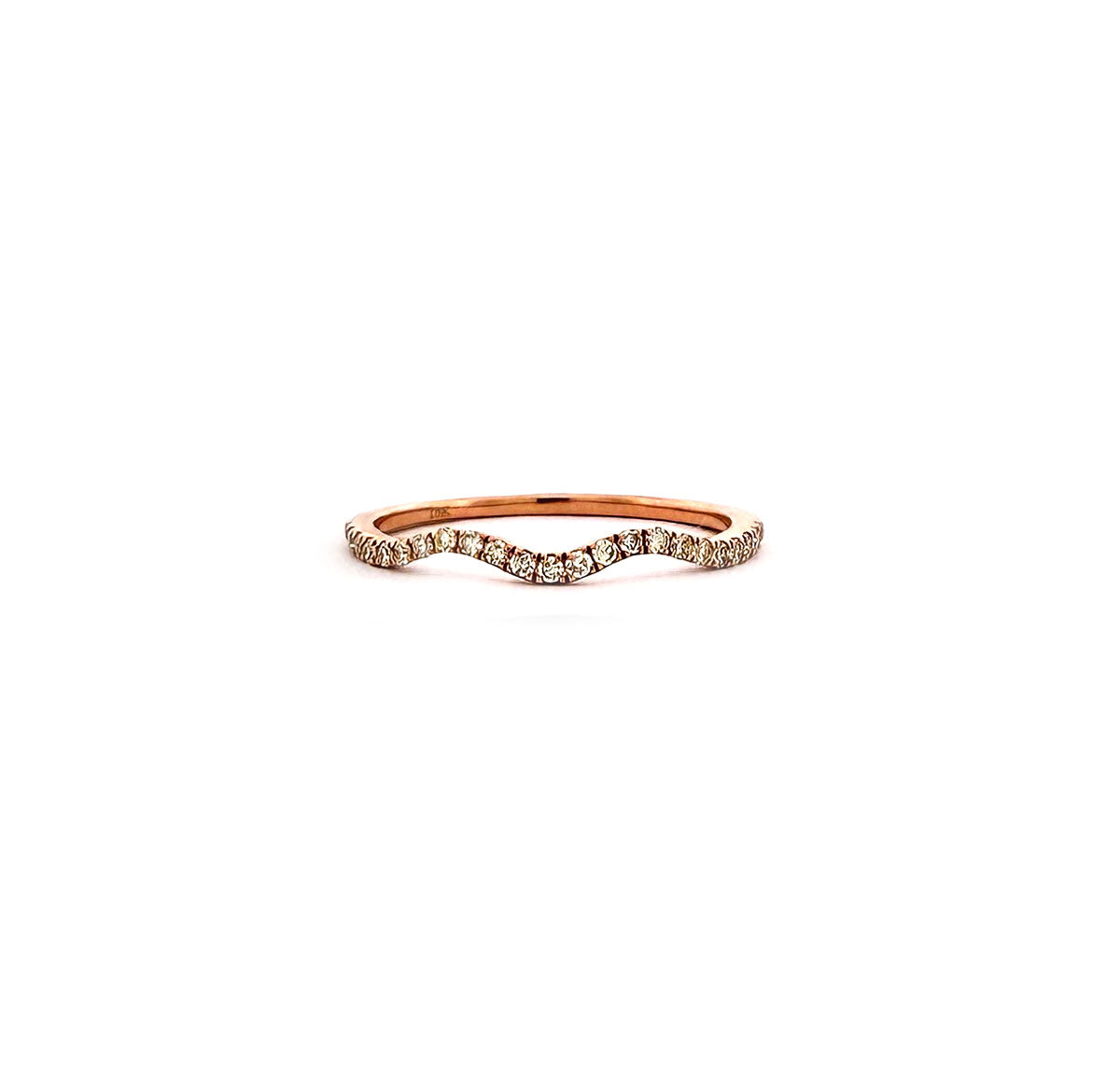 Anillo medio cintillo de curvas en oro rosa 10K con diamantes 0.20ctw