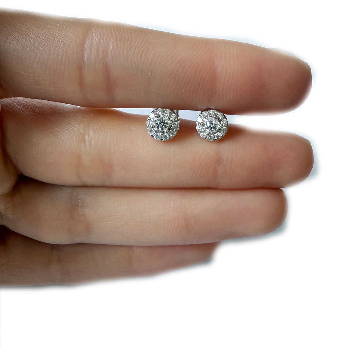 Aretes en oro blanco 10k studs halo de diamantes de laboratorio 0.33ctw