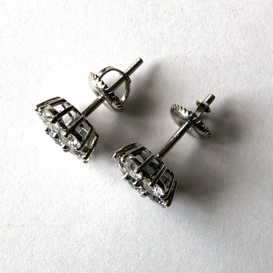 Aretes en plata studs cluster de diamantes de laboratorio 1.5ctw con broche rosca