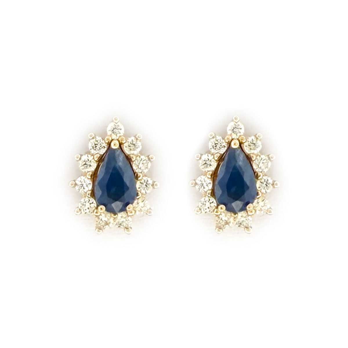 Aretes en oro amarillo 14K con zafiro corte pera y halo de diamantes 0.40ctw convertible