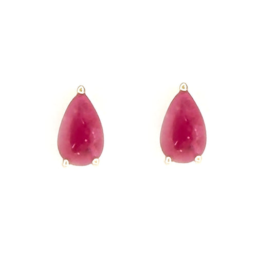 Aretes en oro amarillo 14K con rubí corte pera y halo de diamantes 0.40ctw convertible