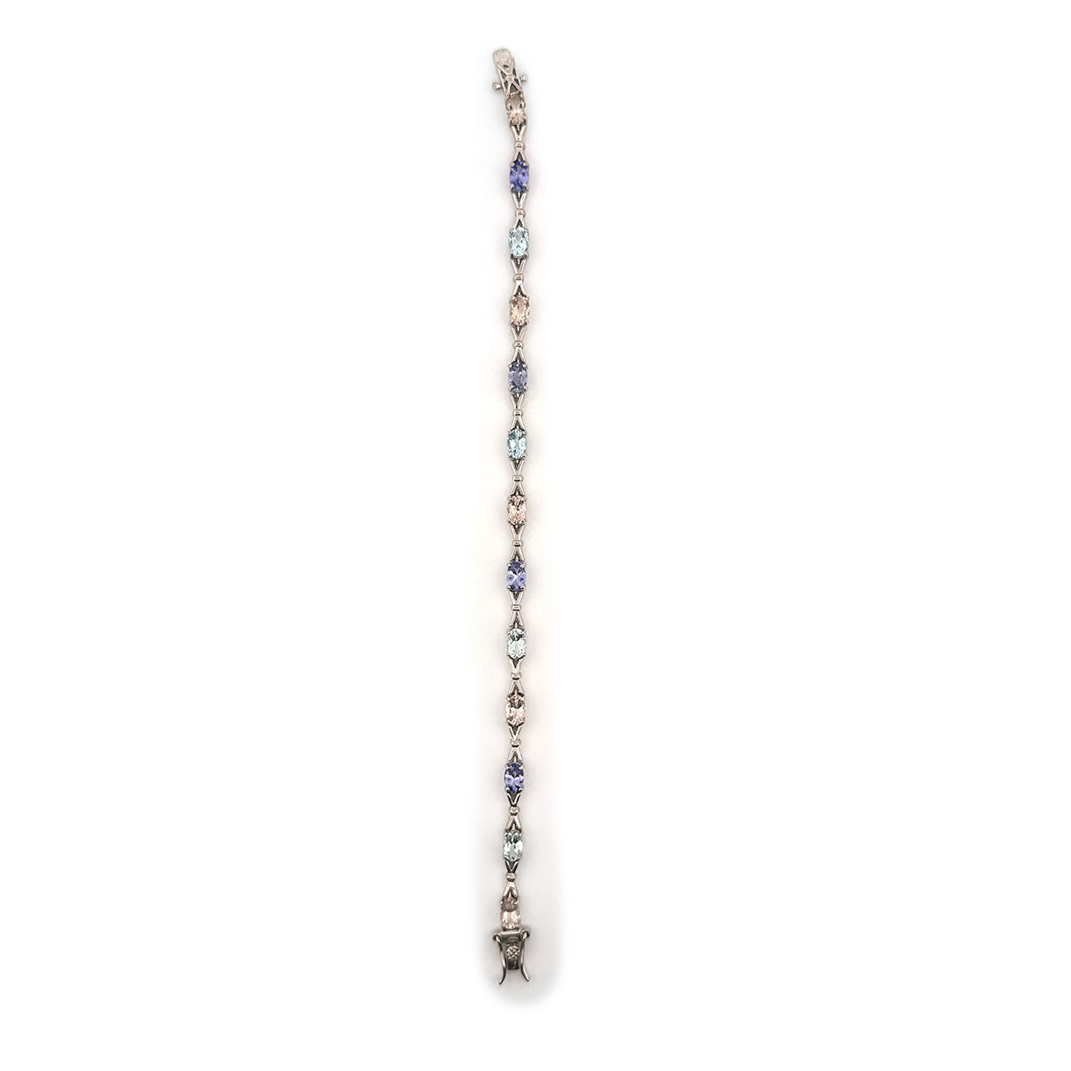 Pulsera de plata con tanzanitas morganitas y aquamarinas